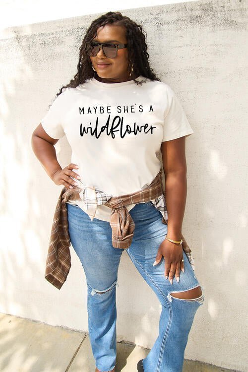Simply Love Full Size MAYBE SHE'S A WILDFLOWER Short Sleeve T-Shirt | Sugarz Chique Boutique