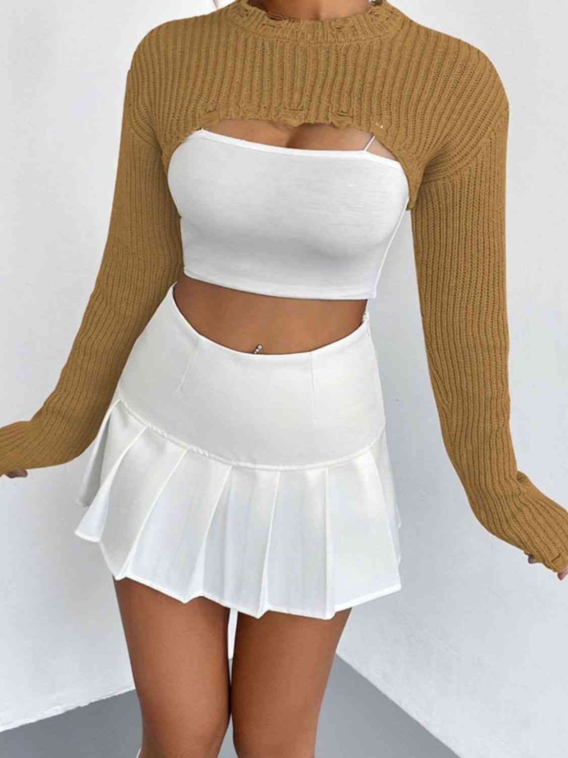 Distressed Long Sleeve Cropped Sweater | Sugarz Chique Boutique