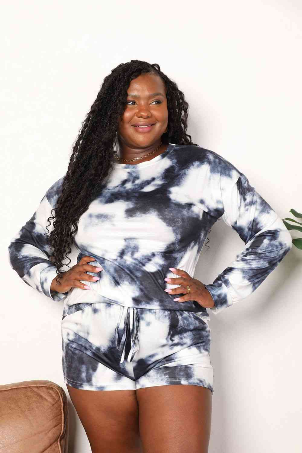 Double Take Tie-Dye Round Neck Top and Shorts Lounge Set | Sugarz Chique Boutique