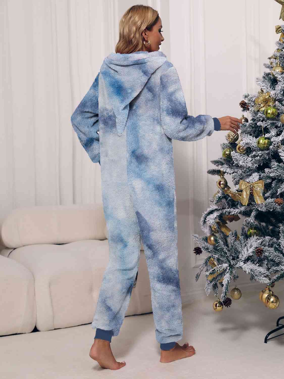 Zip Front Long Sleeve Hooded Teddy Lounge Jumpsuit | Sugarz Chique Boutique