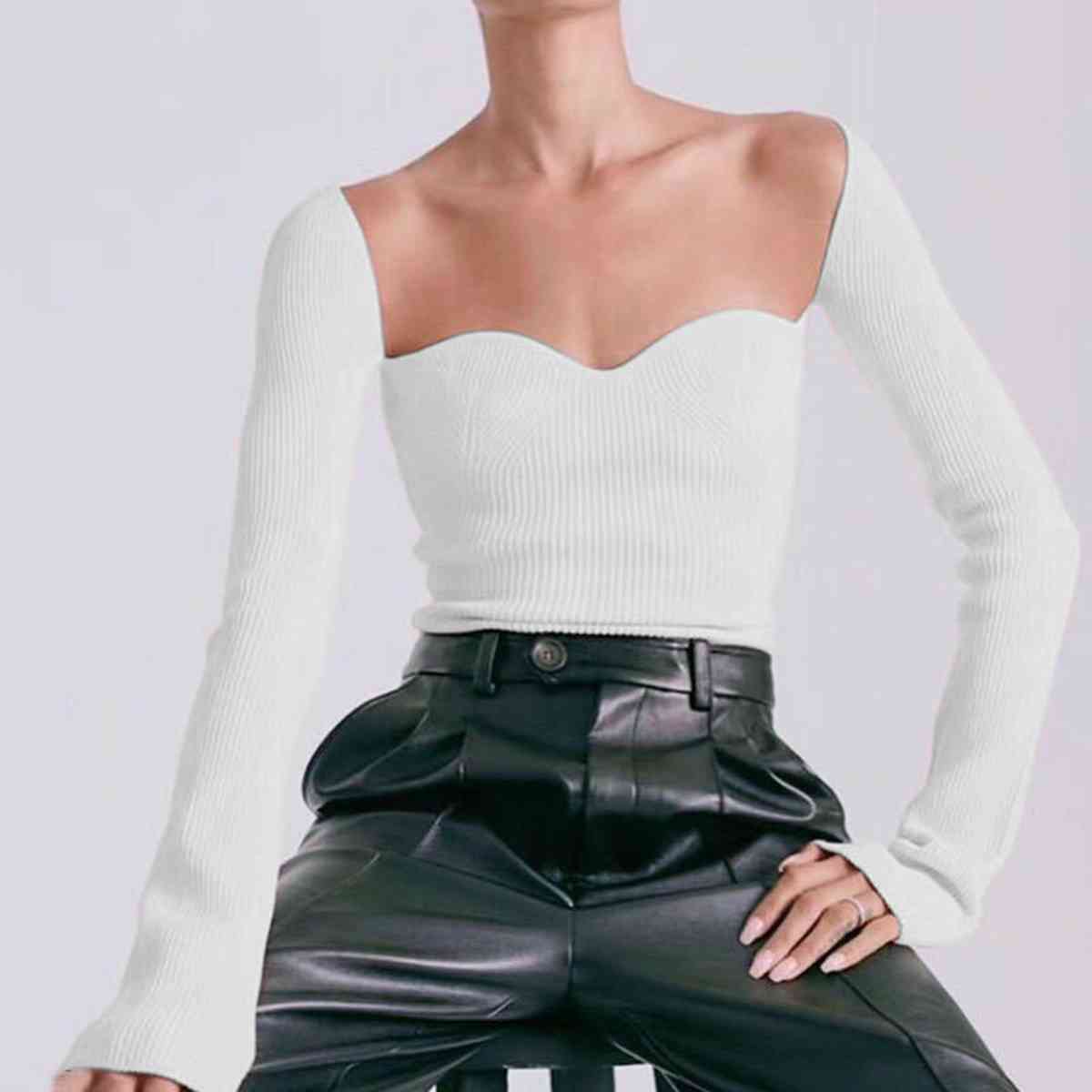 Sweetheart Neck Long Sleeve Knit Top | Sugarz Chique Boutique