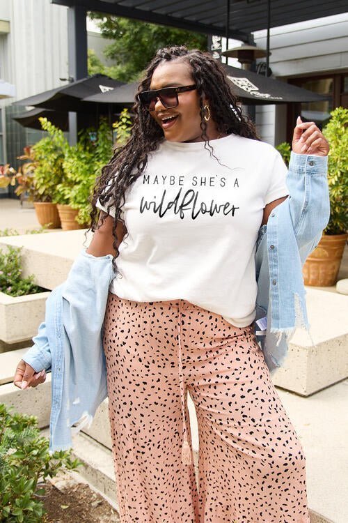 Simply Love Full Size MAYBE SHE'S A WILDFLOWER Short Sleeve T-Shirt | Sugarz Chique Boutique