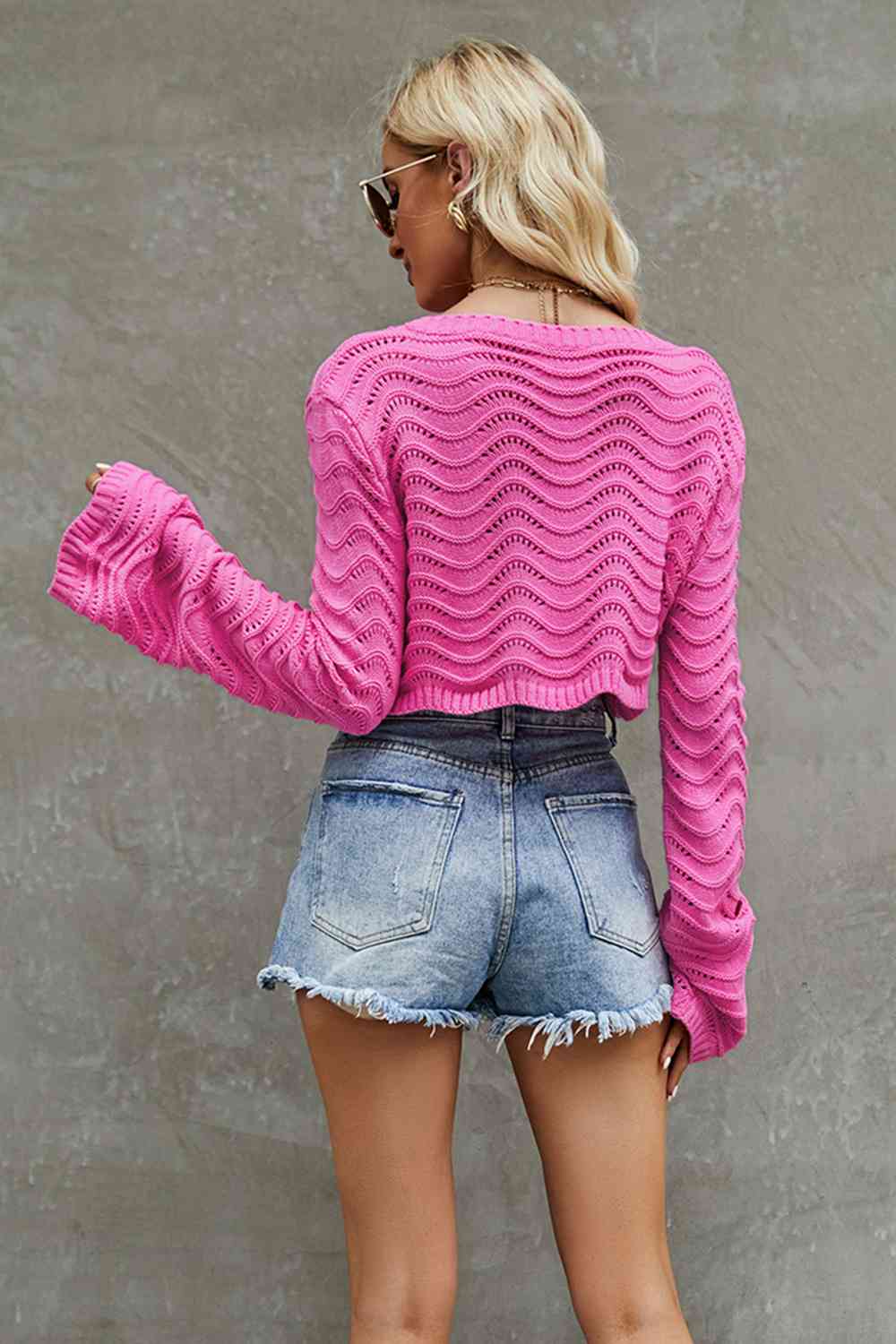 Round Neck Long Sleeve Cropped Sweater | Sugarz Chique Boutique