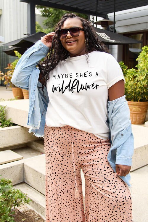Simply Love Full Size MAYBE SHE'S A WILDFLOWER Short Sleeve T-Shirt | Sugarz Chique Boutique