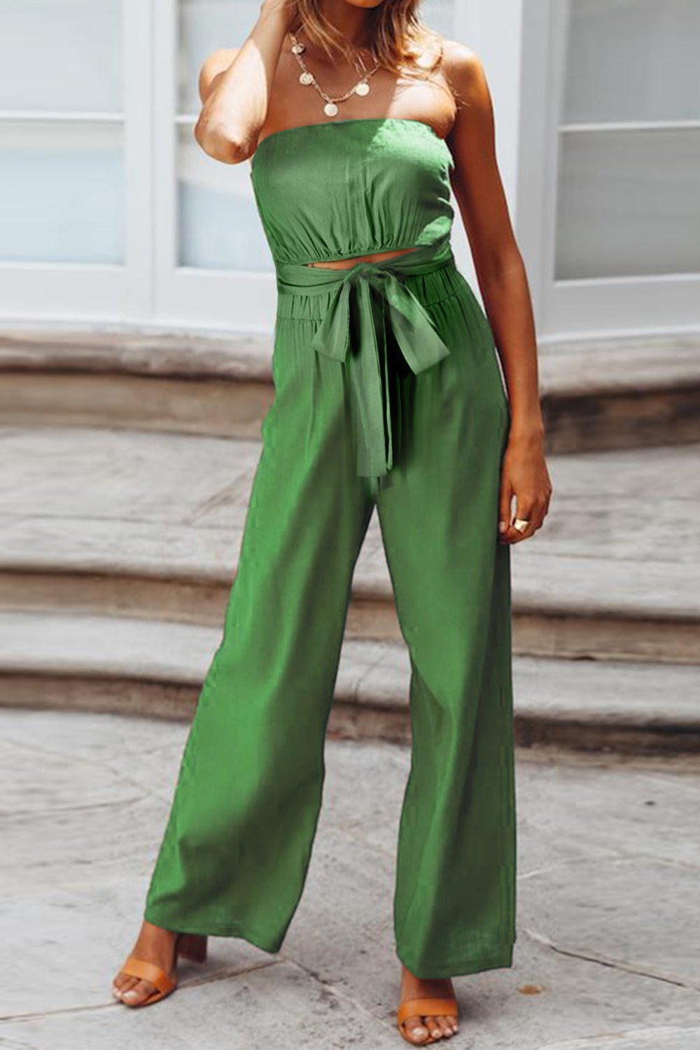 Tied Cutout Tube Wide Leg Jumpsuit | Sugarz Chique Boutique