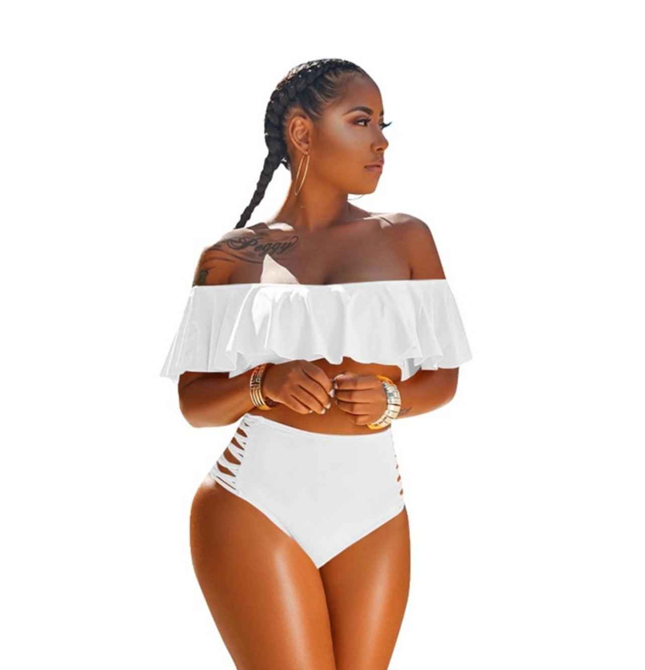 Off-the-Shoulder Ruffled Two-piece Swimsuit