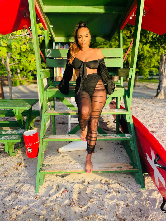 Long-sleeve Crop Top and Mesh Pants Set