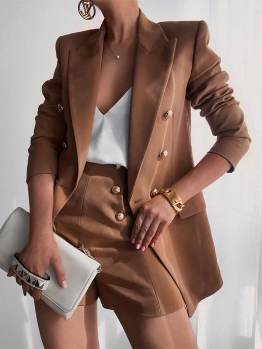 Lapel Collar Long Sleeve Blazer and Shorts Set | Sugarz Chique Boutique