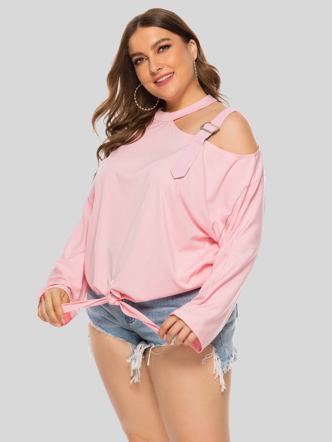 Plus Size Cold-Shoulder Tied Top | Sugarz Chique Boutique