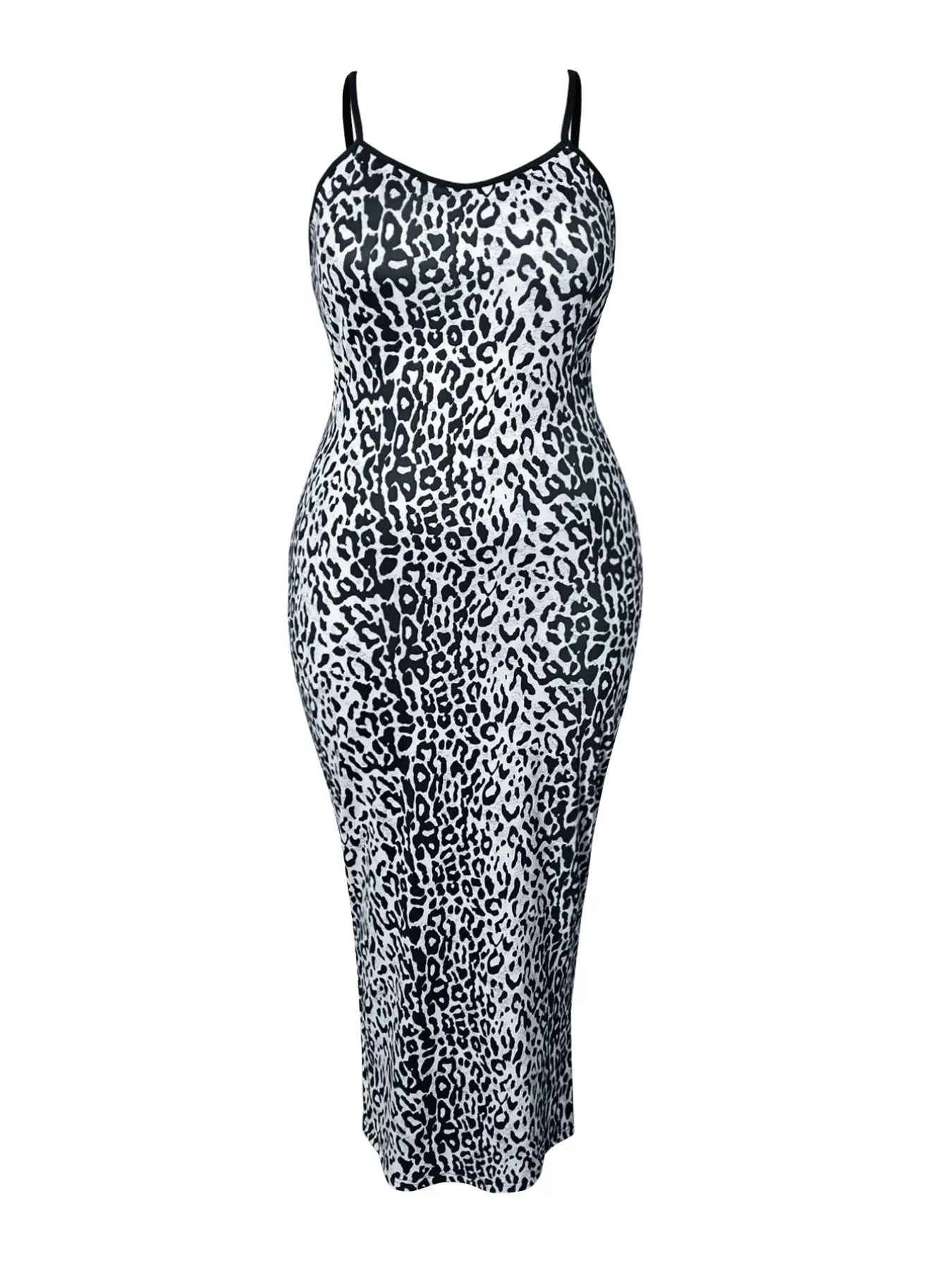 Plus Size Leopard Print Bodycon Maxi Dress