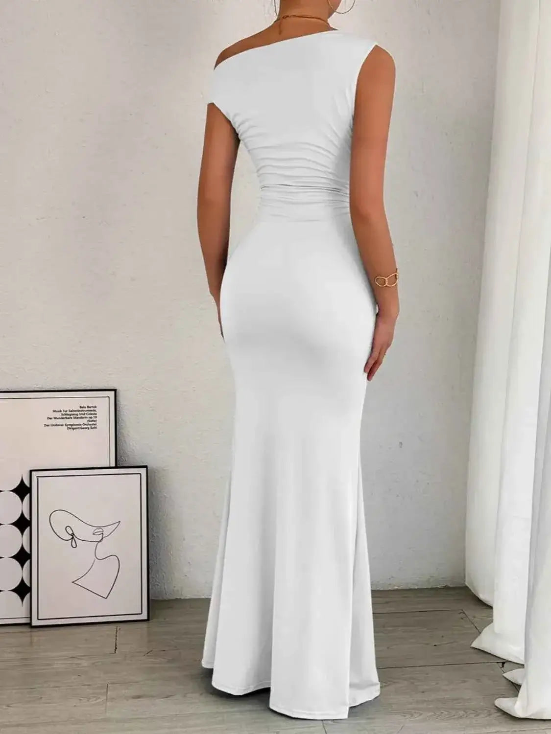 One-Shoulder Ruched Bodycon Maxi Dress