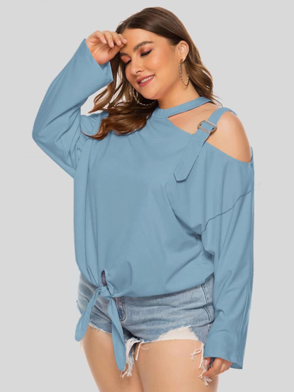 Plus Size Cold-Shoulder Tied Top | Sugarz Chique Boutique