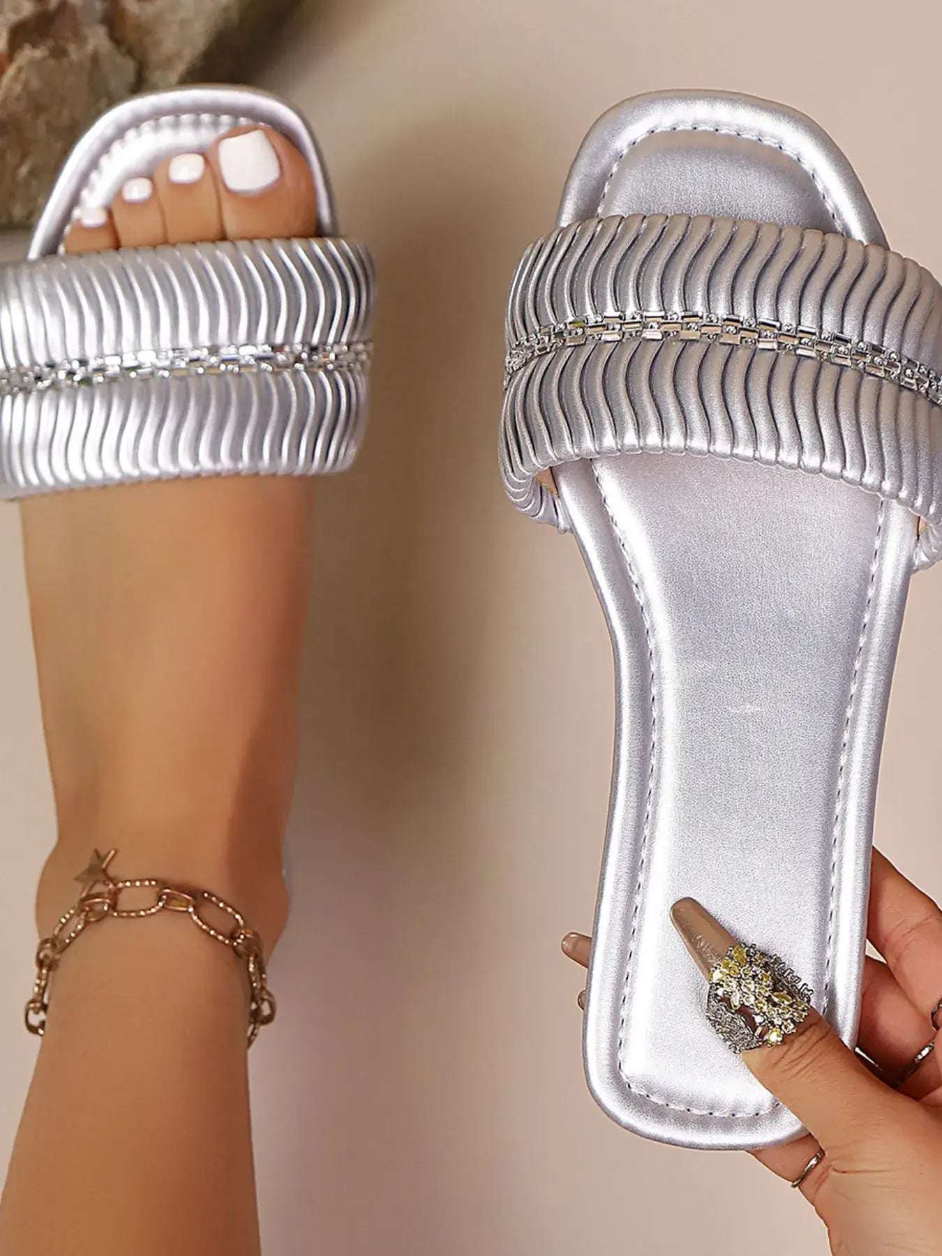 Metallic Open Toe Slide Sandals | Sugarz Chique Boutique