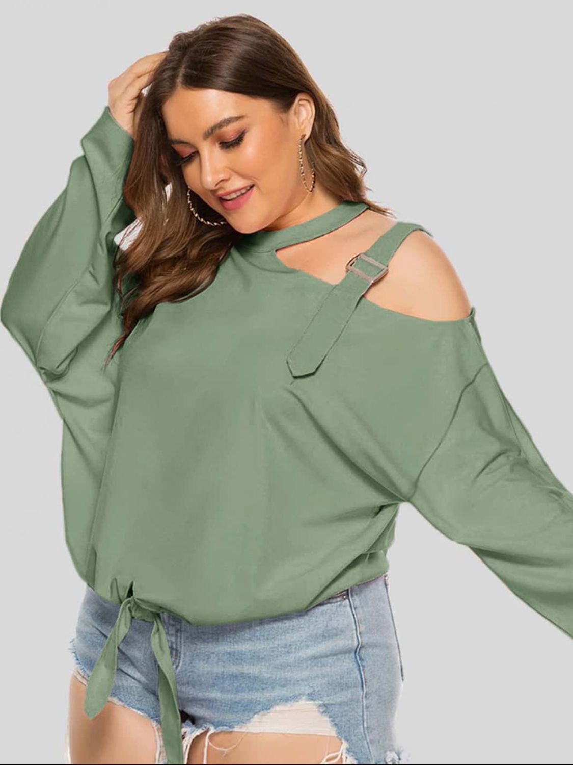 Plus Size Cold-Shoulder Tied Top | Sugarz Chique Boutique