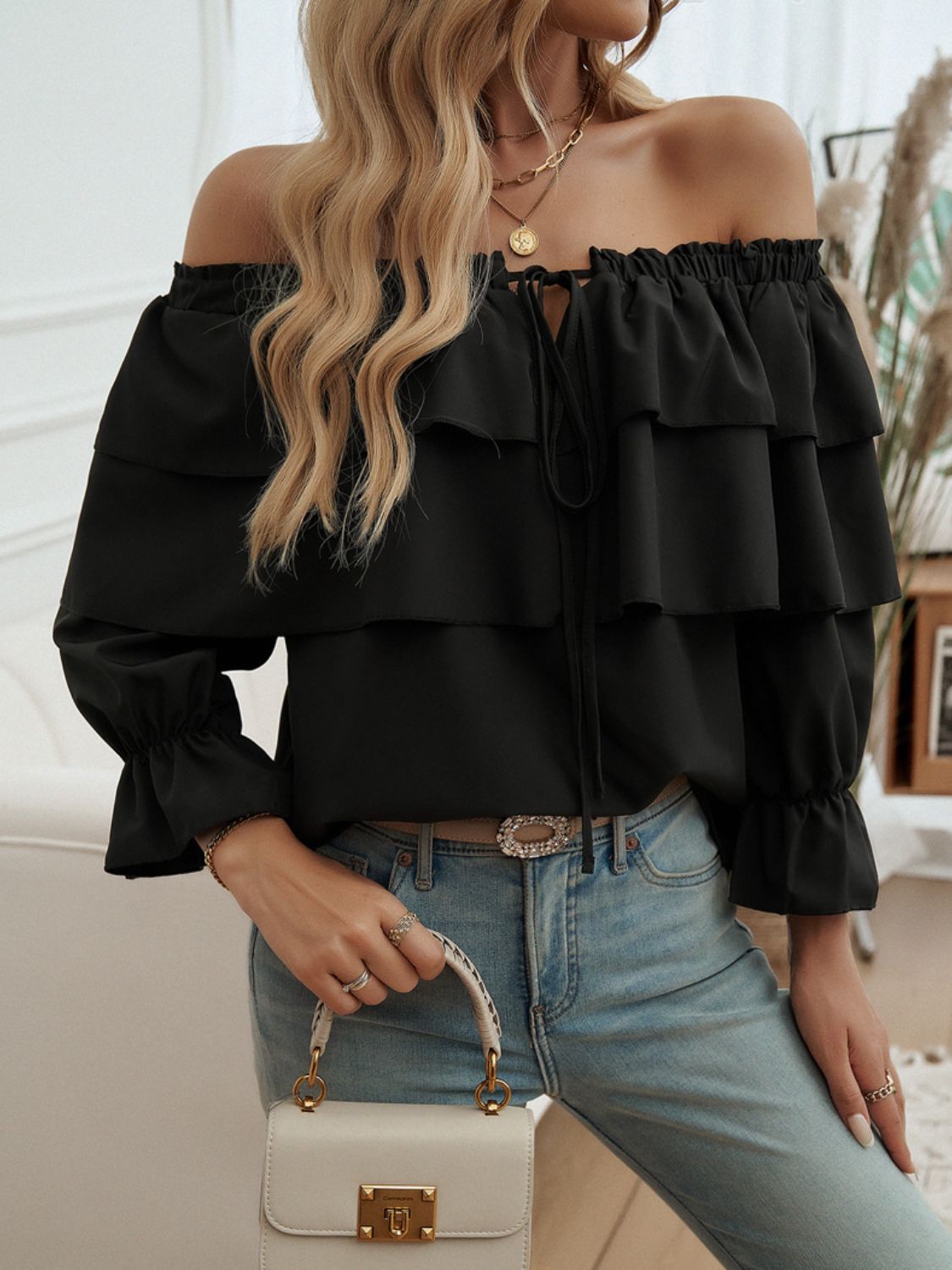 Off-Shoulder Flounce Sleeve Blouse | Sugarz Chique Boutique