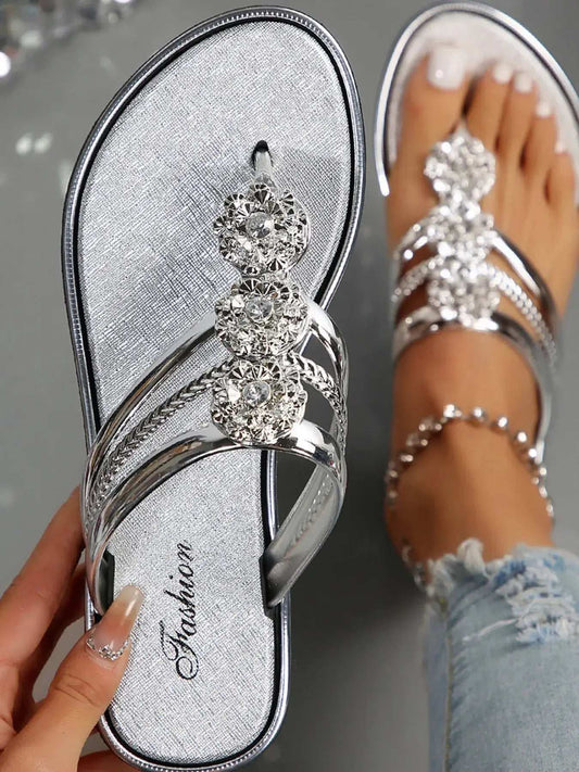 Rhinestone Toe Post Flats Sandals | Sugarz Chique Boutique