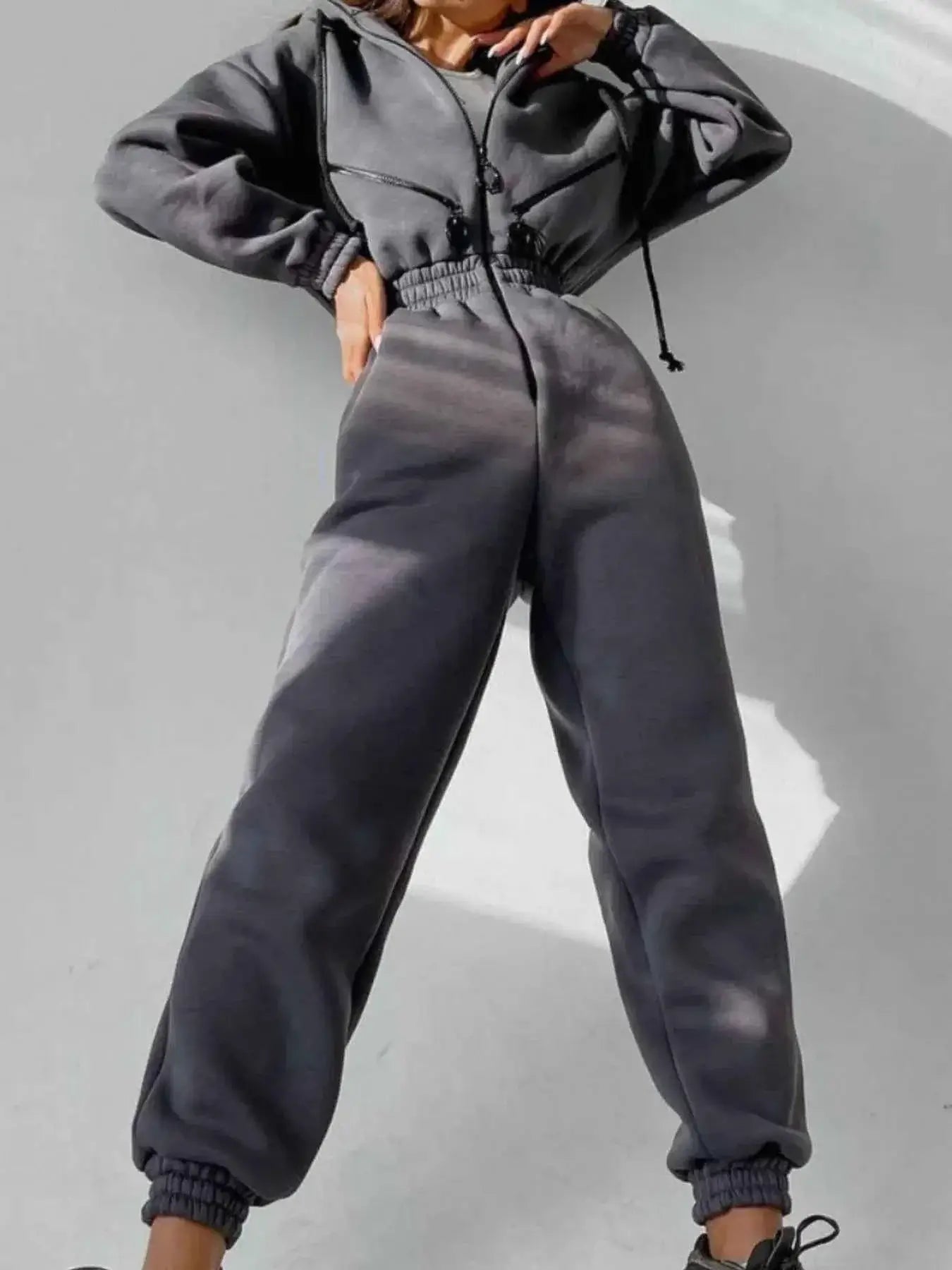Hooded Zip-Up Long Sleeve Jumpsuit