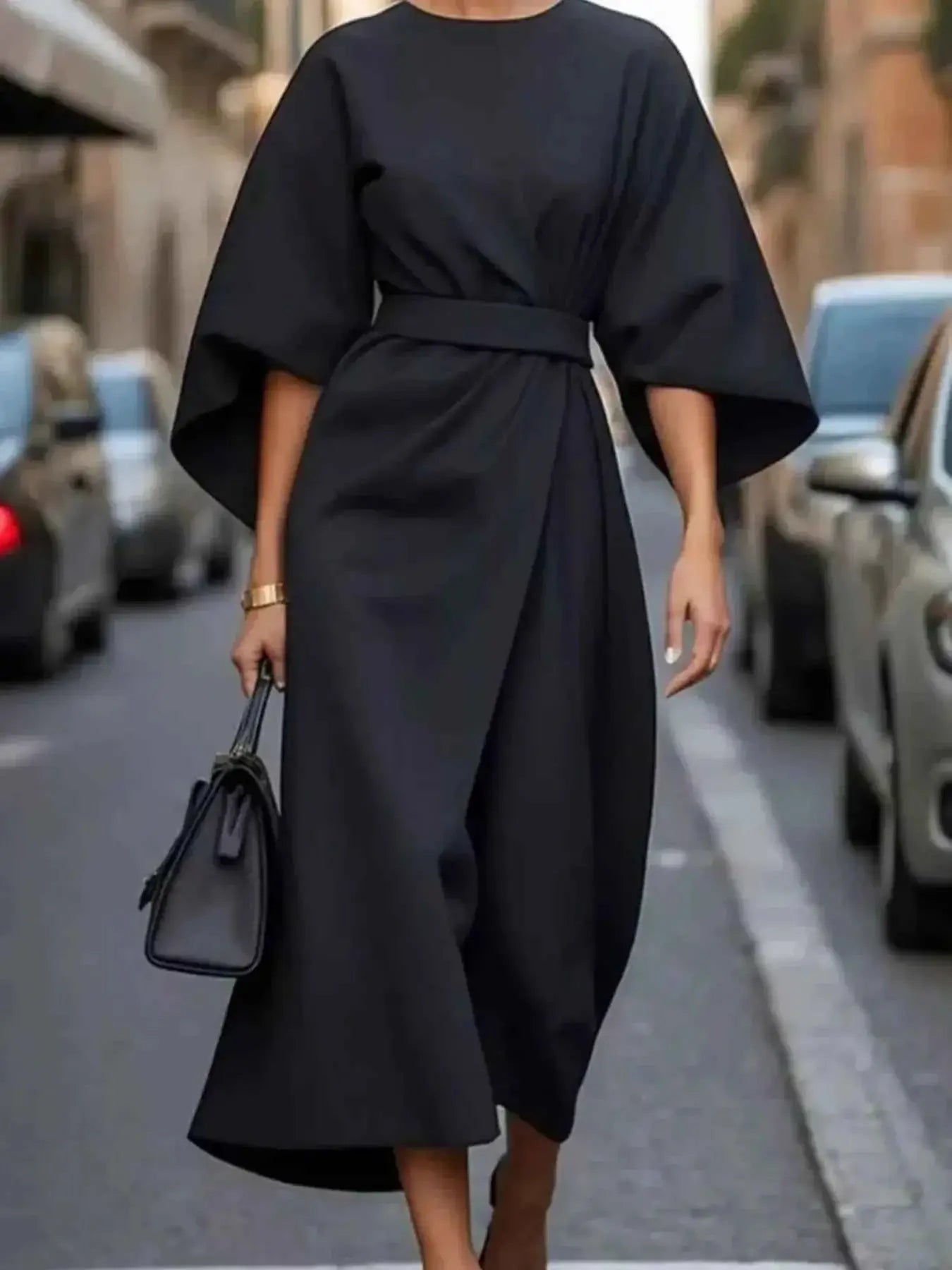 Round Neck 3/4 Sleeve Dress | Sugarz Chique Boutique