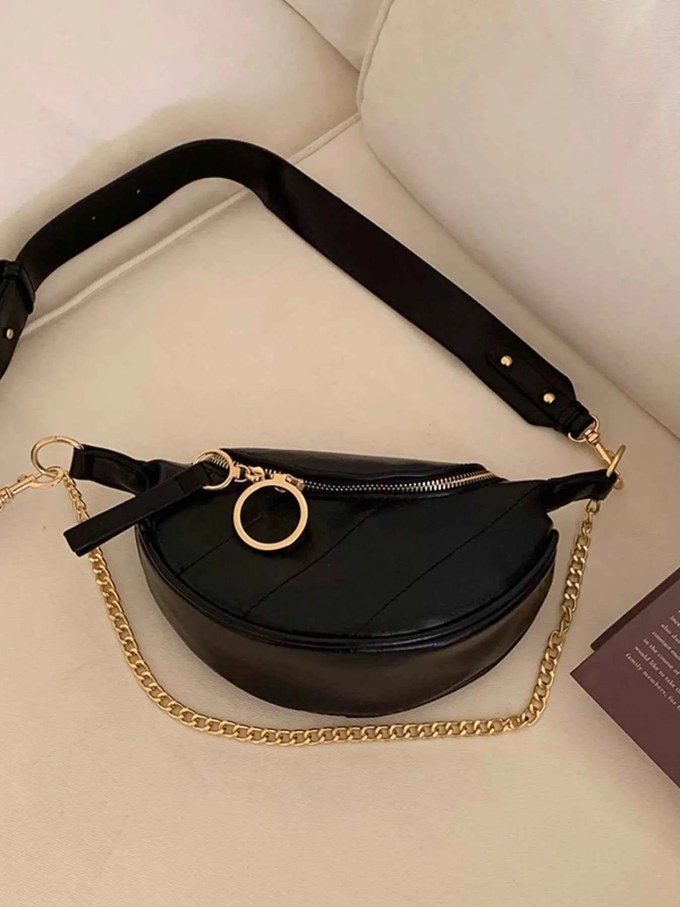 Chain Decor Crescent Crossbody Bag