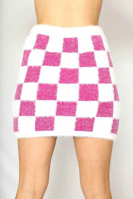 Fuzzy checkered skirt