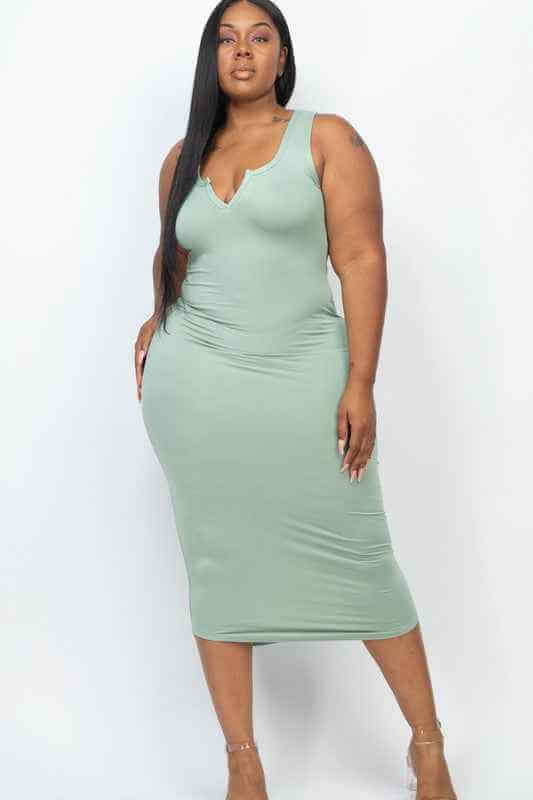 Plus Size Split Neck Tank Dress