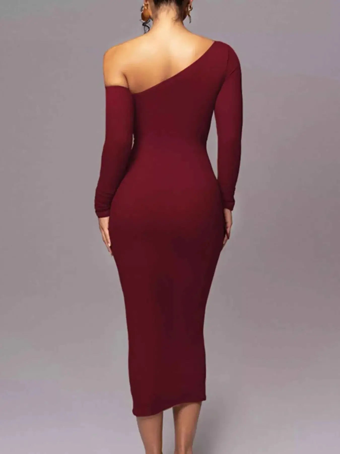 One-Shoulder Ruched Bodycon Midi Dress