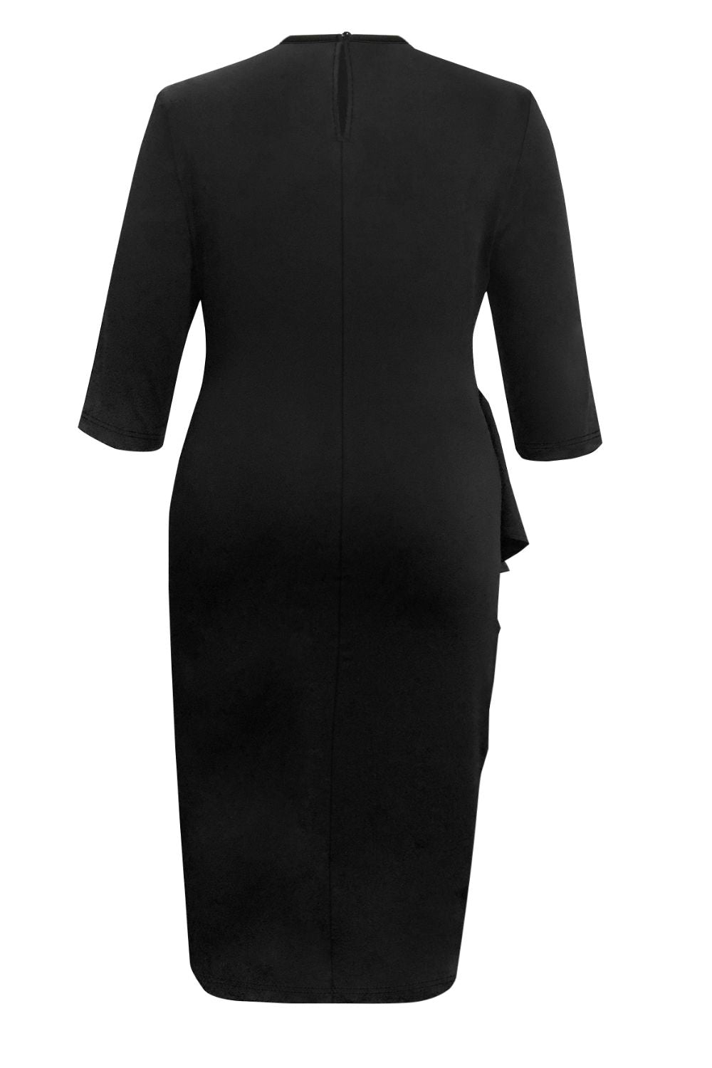 Plus Size Ruffle Trim Round Neck Long Sleeve Dress | Sugarz Chique Boutique