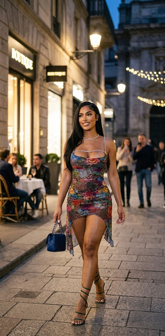 Asymmetrical Floral Print Casual Dress