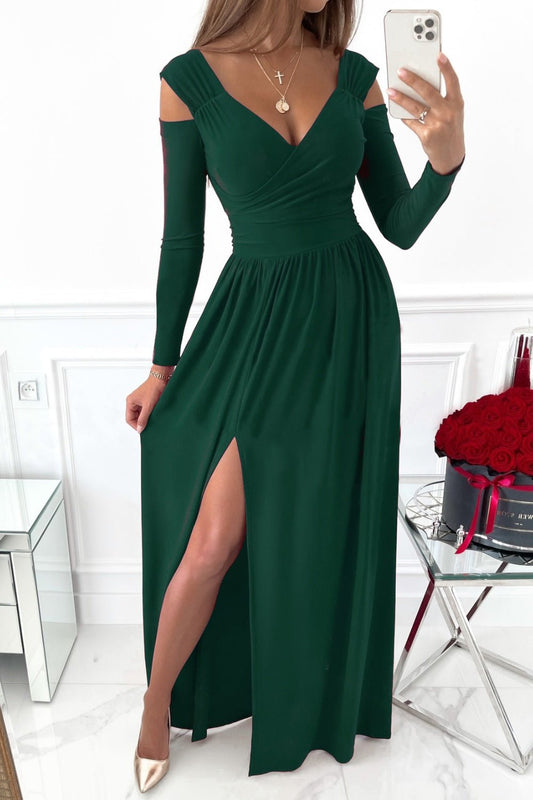 Slit Surplice Long Sleeve Maxi Dress | Sugarz Chique Boutique