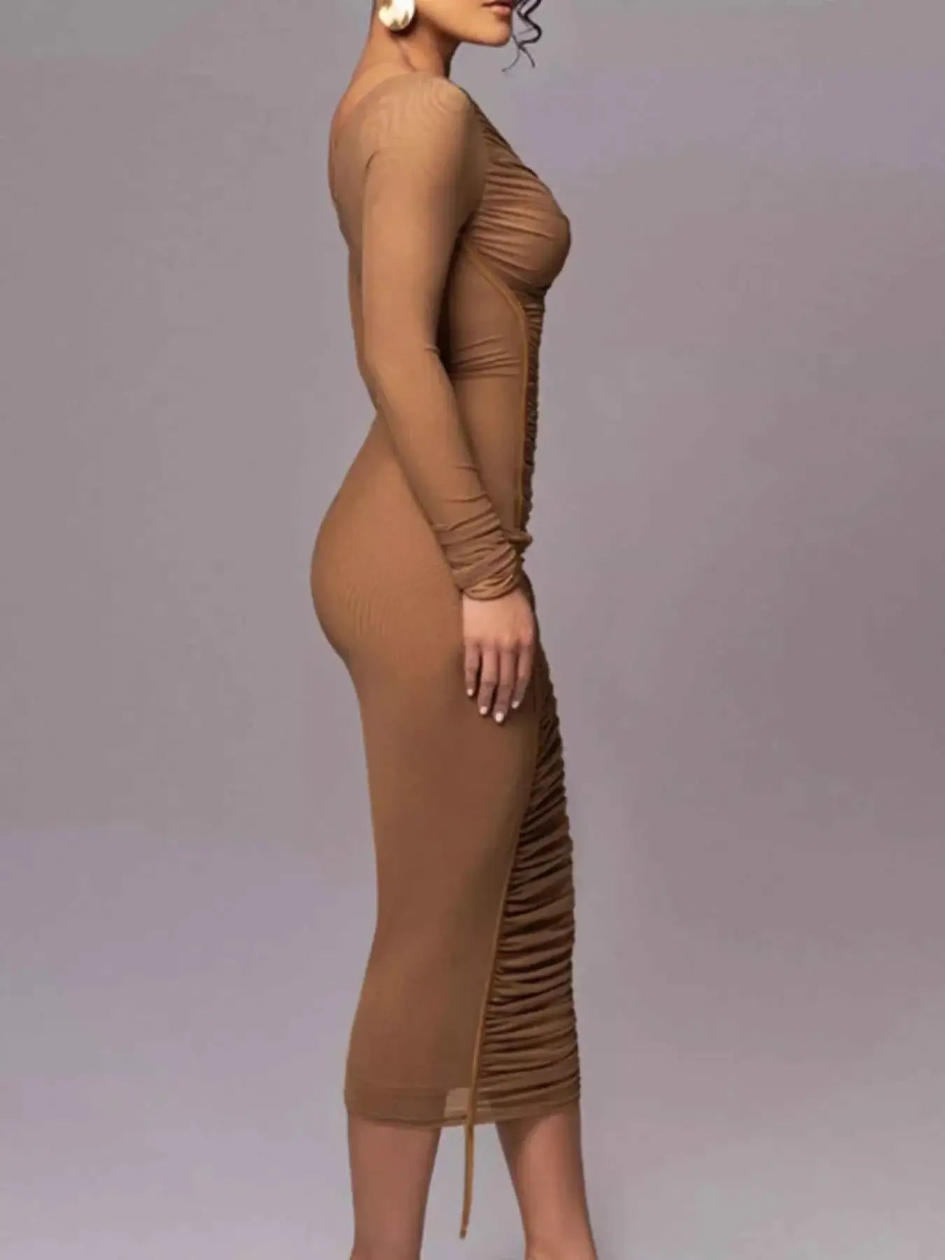 One-Shoulder Ruched Bodycon Midi Dress