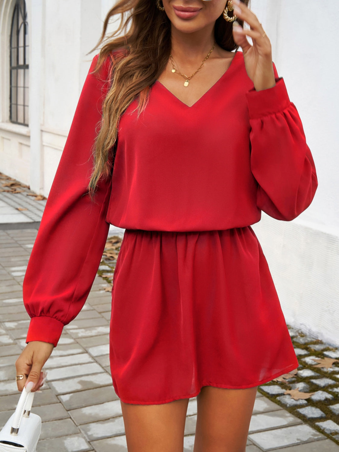 Devine Cutout V-Neck Long Sleeve Mini Dress | Sugarz Chique Boutique