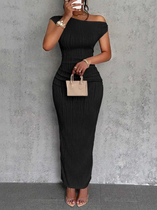 Textured Single Shoulder Bodycon Maxi Dress | Sugarz Chique Boutique