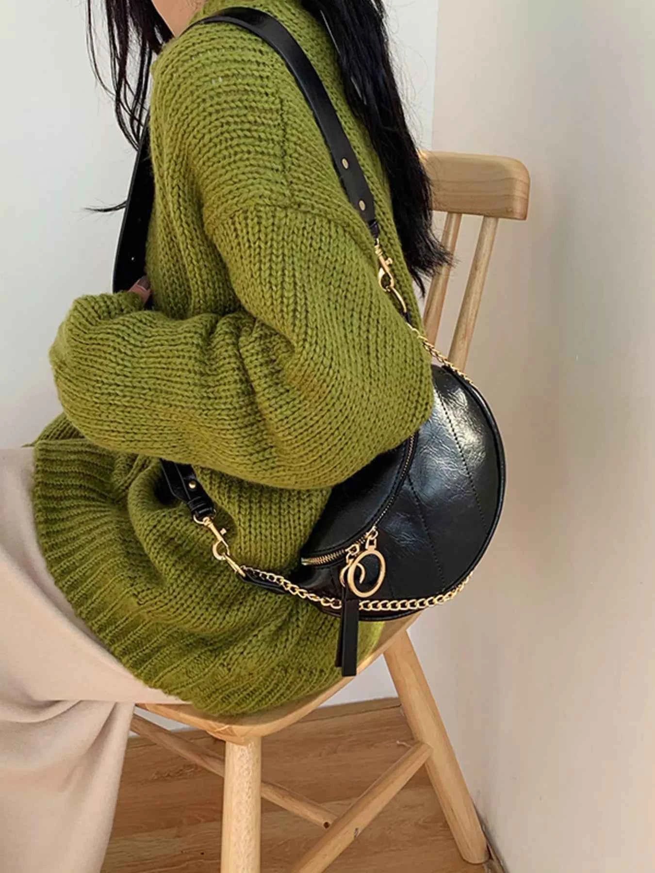 Chain Decor Crescent Crossbody Bag