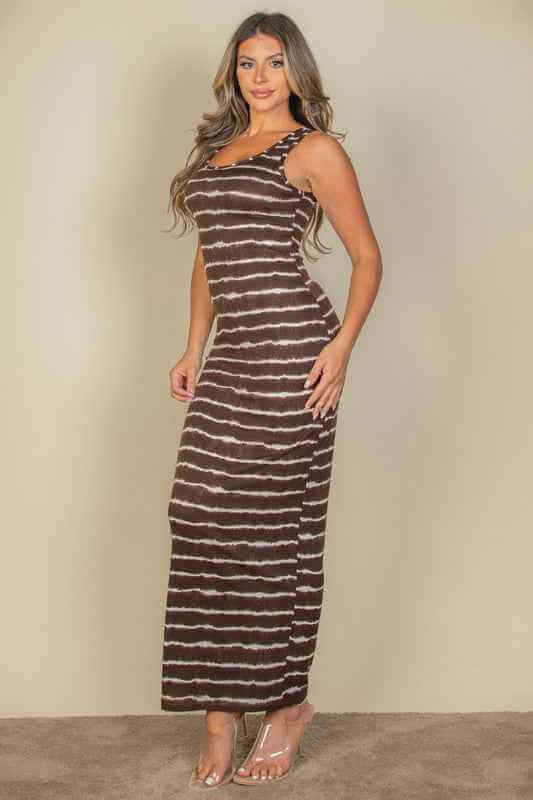 Tie Dye Printed Tank Bodycon Maxi Dress