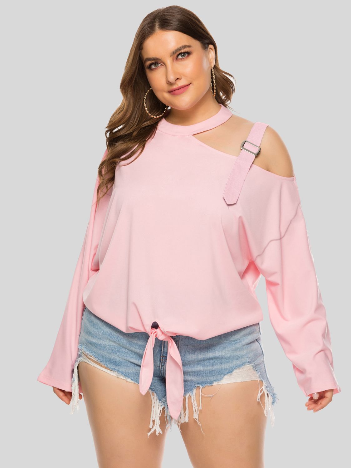 Plus Size Cold-Shoulder Tied Top | Sugarz Chique Boutique