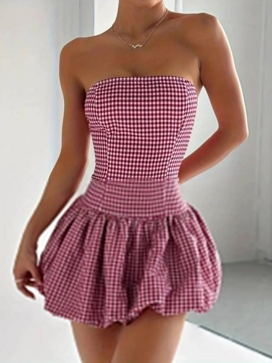 Gingham Tube Bubble Hem Mini Dress | Sugarz Chique Boutique