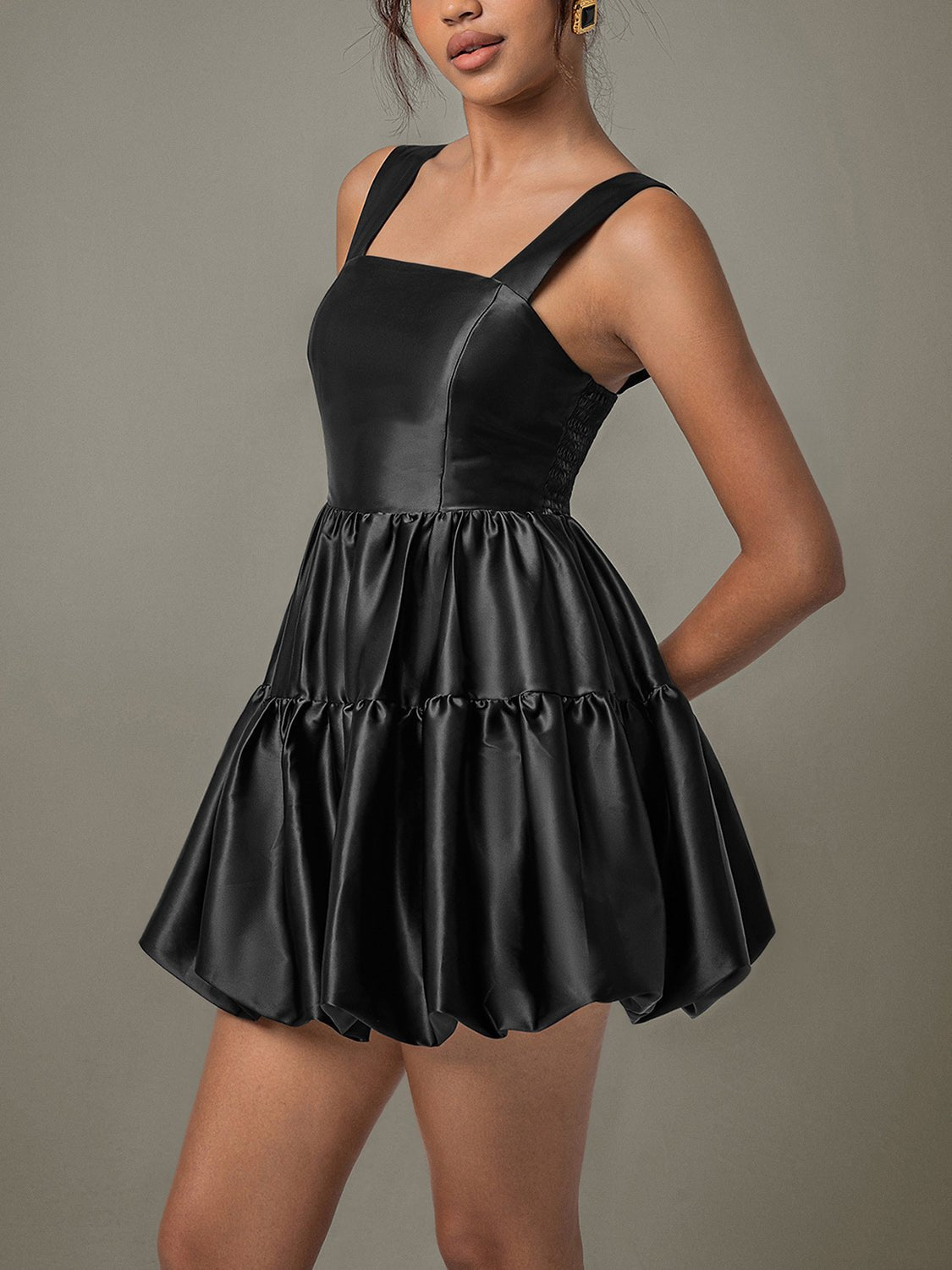 Ruched Square Neck Wide Strap Mini Dress | Sugarz Chique Boutique