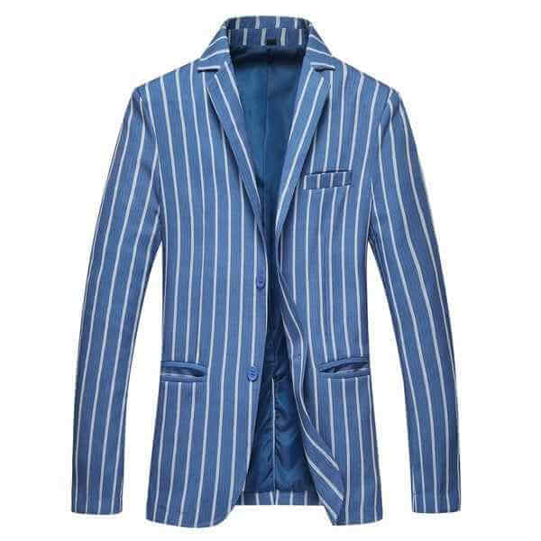 Mens Casual Striped 2 Button Blazer Jacket