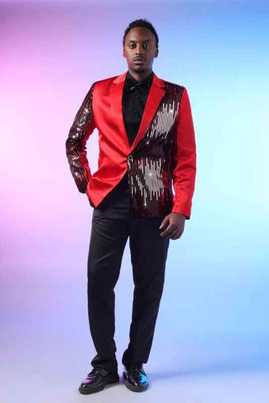 Mens Sequin Patchwork 1 Button Tuxedo Jacket