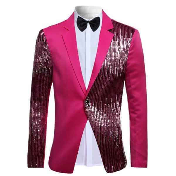 Mens Sequin Patchwork 1 Button Tuxedo Jacket