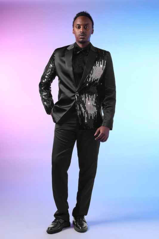 Mens Sequin Patchwork 1 Button Tuxedo Jacket