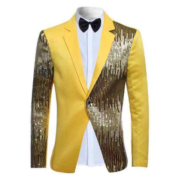 Mens Sequin Patchwork 1 Button Tuxedo Jacket