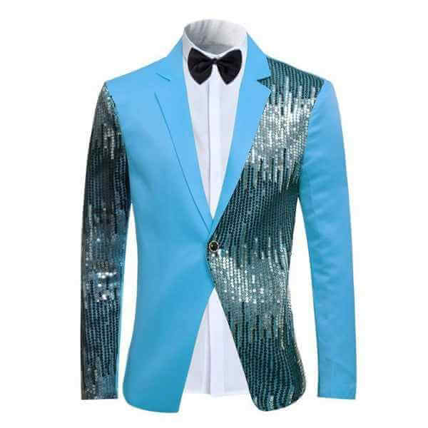 Mens Sequin Patchwork 1 Button Tuxedo Jacket