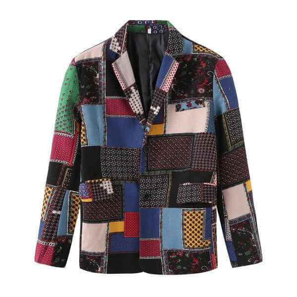 Mens Ethnic Patchwork Pattern 1 Button Blazer