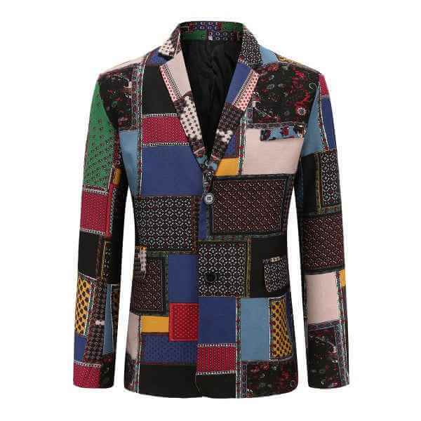 Mens Ethnic Patchwork Pattern 1 Button Blazer