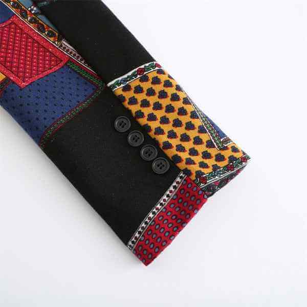 Mens Ethnic Patchwork Pattern 1 Button Blazer