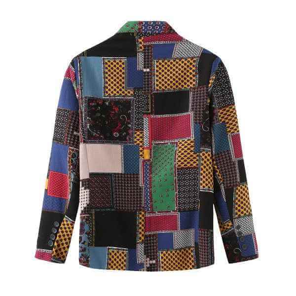 Mens Ethnic Patchwork Pattern 1 Button Blazer