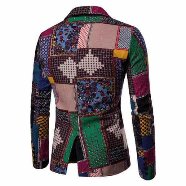 Mens Ethnic Patchwork Pattern 1 Button Blazer