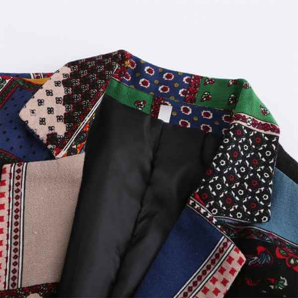 Mens Ethnic Patchwork Pattern 1 Button Blazer