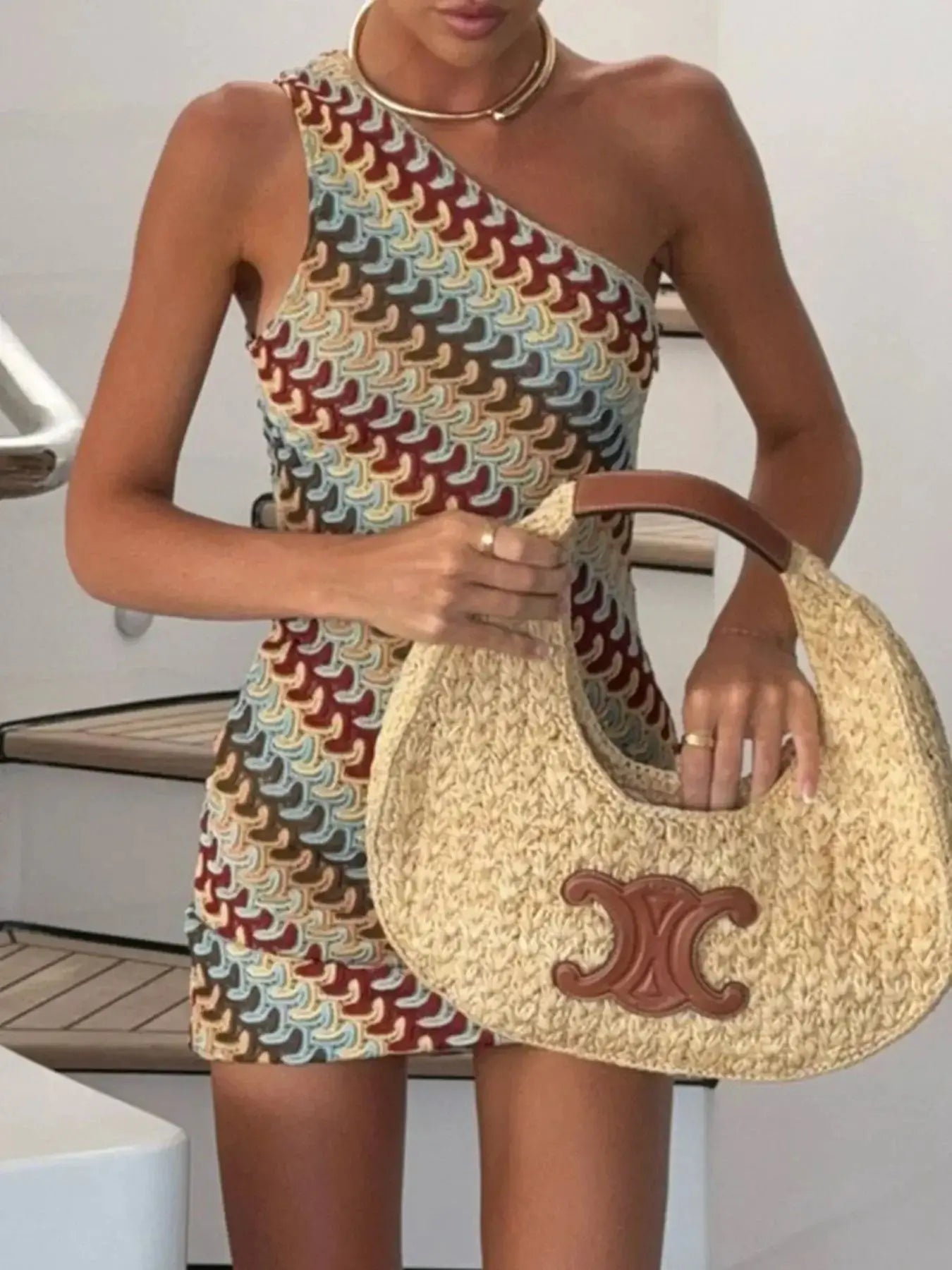 One Shoulder Geometric Print Mini Dress | Sugarz Chique Boutique